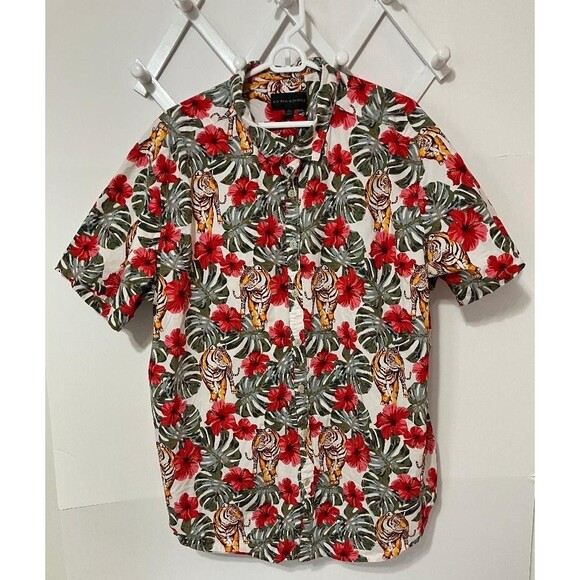 No Boundaries Hawaiian Beach Shirt Mens 3XL Floral Tiger Button Up Short Sleeve - Picture 2 of 9